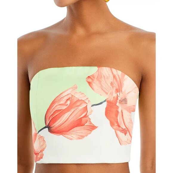 Alice + Olivia Ceresi Smocked Back Crop Top Women's 10 Floral Print Strapless - Picture 4 of 13